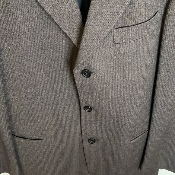 DONNA KARAN Mens 40R 100% Wool Italian Made 3 Button Brown Stripe Blazer Teacher - Picture 3 of 11
